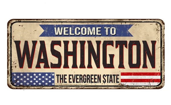 Welkom Bij Washington Vintage Roestig Metalen Bord Een Witte Achtergrond — Stockvector