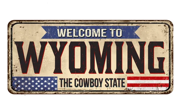 欢迎来到怀俄明州 白色背景的生锈金属标志 矢量图解 — 图库矢量图片