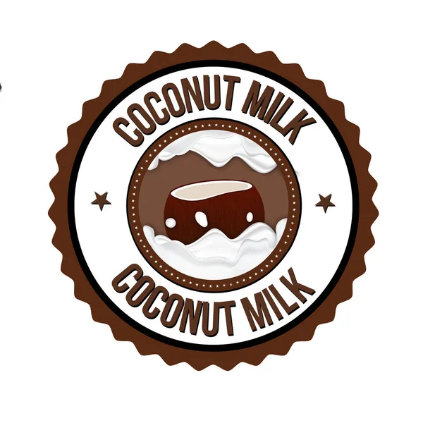 Kokosové Mléko Štítek Nebo Nálepka Bílém Pozadí Vektorové Ilustrace — Stockový vektor