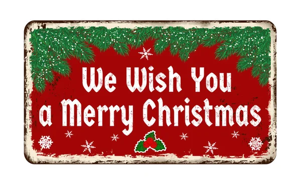 Wish You Merry Christmas Vintage Rusty Metal Sign White Background — Stock Vector