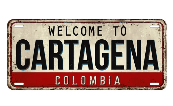 Bienvenido Cartagena Placa Metal Oxidado Vintage Sobre Fondo Blanco Ilustración — Vector de stock