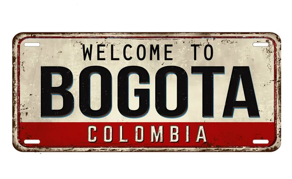 Bienvenido Bogotá Placa Metal Oxidado Vintage Sobre Fondo Blanco Ilustración — Vector de stock