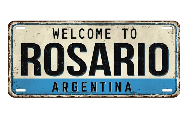 Welcome Rosario Vintage Rusty Metal Plate White Background Vector Illustration — Stock Vector