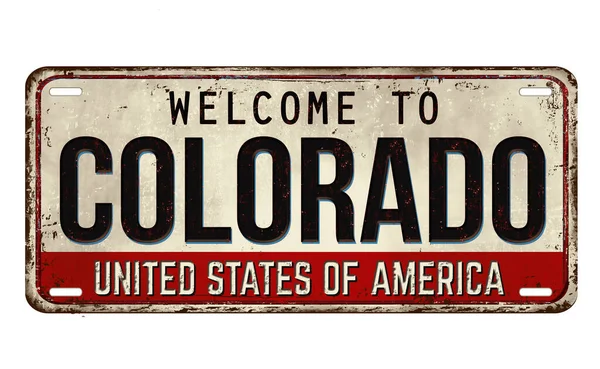 Bienvenido Colorado Placa Metal Oxidado Vintage Sobre Fondo Blanco Ilustración — Vector de stock