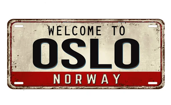 Welcome Oslo Vintage Rusty Metal Plate White Background Vector Illustration — Stock Vector