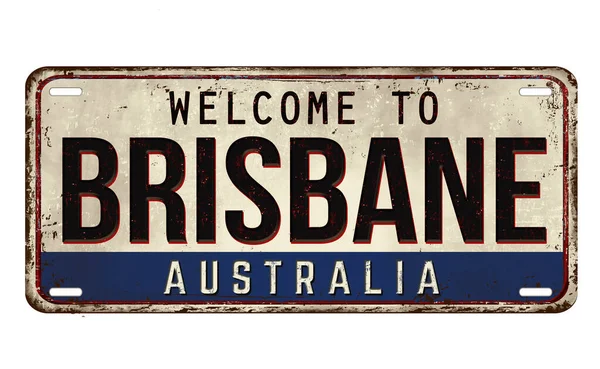 Bienvenido Brisbane Placa Metal Oxidado Vintage Sobre Fondo Blanco Ilustración — Archivo Imágenes Vectoriales