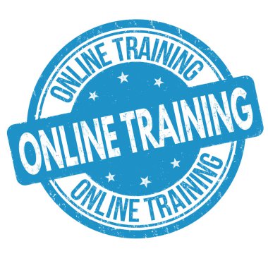 Çevrimiçi eğitim, beyaz arkaplandaki grunge lastik damgası, vektör illüstrasyonu