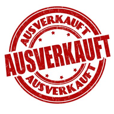 Beyaz arkaplan, vektör illüstrasyonunda Almanca (Ausverkauft) imzası veya damgası satıldı