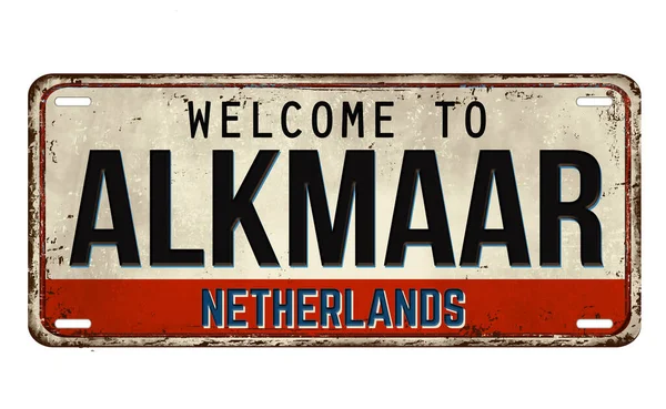 Welcome Alkmaar Vintage Rusty Metal Plate White Background Vector Illustration — Stock Vector