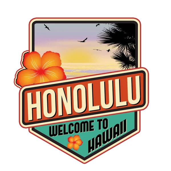 Honolulu Cestovní Nálepka Bílém Pozadí Vektorové Ilustrace — Stockový vektor