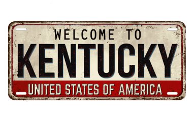 Kentucky 'ye hoş geldiniz. Beyaz arka planda paslı metal plaka, vektör illüstrasyonu.