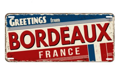 Beyaz arka planda Bordeaux klasik paslı metal plakadan selamlar, vektör illüstrasyonu