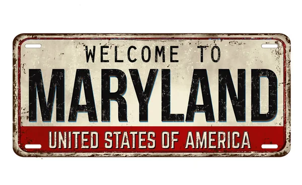 Bienvenido Maryland Placa Metal Oxidado Vintage Sobre Fondo Blanco Ilustración — Archivo Imágenes Vectoriales