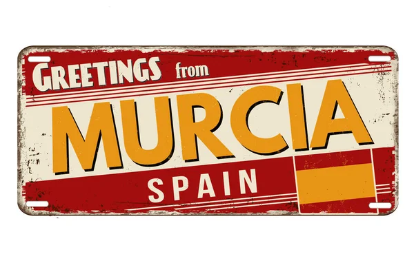 Greetings Murcia Vintage Rusty Metal Plate White Background Vector Illustration — Stock Vector