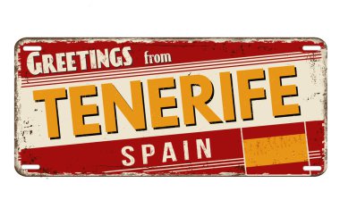 Greetings from Tenerife vintage rusty metal plate on a white background, vector illustration