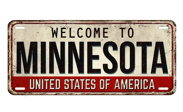 Welcome Minnesota Vintage Rusty Metal Plate White Background Vector Illustration — Wektor stockowy