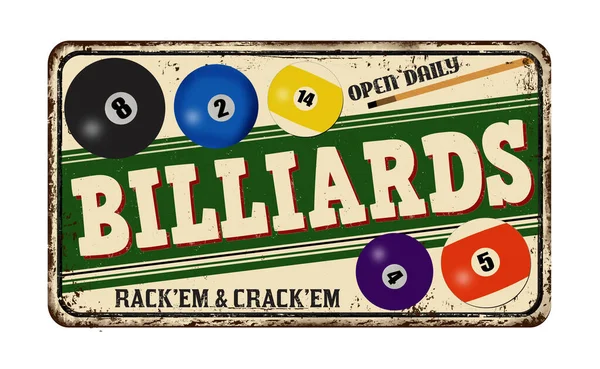 Billard Vintage Rostiges Metallschild Auf Weißem Hintergrund Vektorillustration — Stockvektor