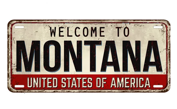 Bienvenido Montana Vintage Placa Metal Oxidado Sobre Fondo Blanco Ilustración — Vector de stock