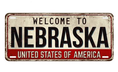 Welcome to Nebraska vintage rusty metal plate on a white background, vector illustration clipart