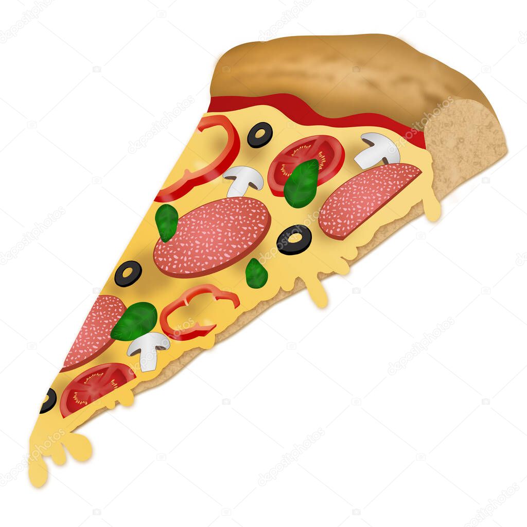 A slice of pizza on white background, vector illustration