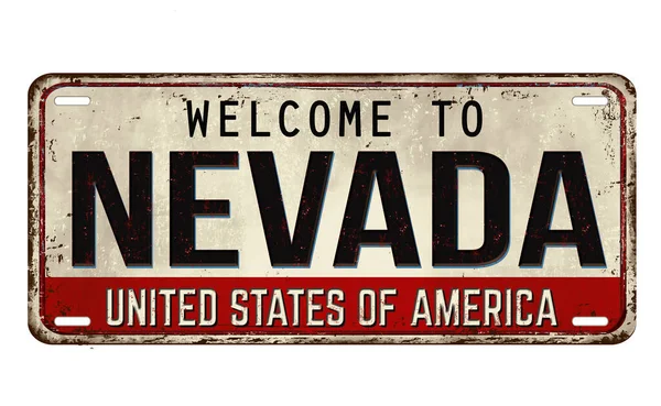 Bienvenido Nevada Placa Metal Oxidado Vintage Sobre Fondo Blanco Ilustración — Vector de stock