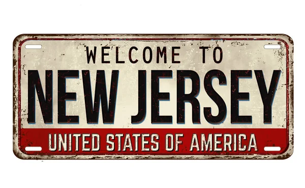 Bienvenido Nueva Jersey Placa Metal Oxidado Vintage Sobre Fondo Blanco — Vector de stock