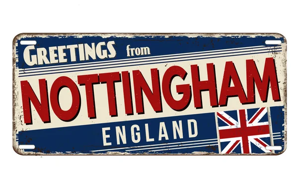 Saluti Nottingham Vintage Piastra Metallica Arrugginita Sfondo Bianco Illustrazione Vettoriale — Vettoriale Stock