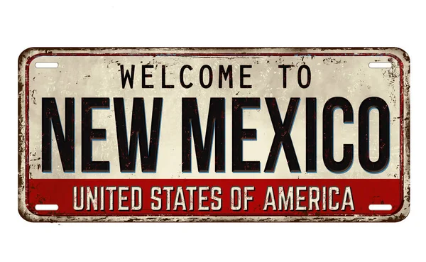 Bienvenido Nuevo México Placa Metal Oxidado Vintage Sobre Fondo Blanco — Vector de stock