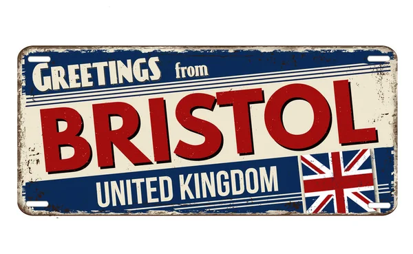 Saudações Bristol Placa Metal Enferrujado Vintage Fundo Branco Ilustração Vetorial — Vetor de Stock