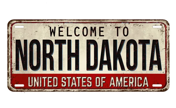 Welcome North Dakota Vintage Rusty Metal Plate White Background Vector — Stock Vector