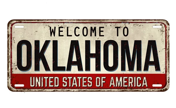 Willkommen Bei Oklahoma Vintage Rostige Metallplatte Auf Weißem Hintergrund Vektorillustration — Stockvektor