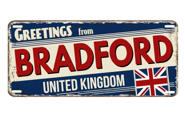 Greetings Bradford Vintage Rusty Metal Plate White Background Vector Illustration — Stock Vector