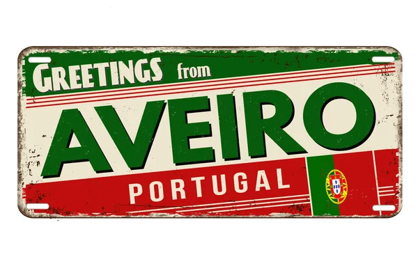 Grüße Von Aveiro Vintage Rostige Metallplatte Auf Weißem Hintergrund Vektorillustration — Stockvektor