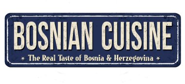 Beyaz arka planda Bosna mutfağı klasik paslı metal tabelası, vektör illüstrasyonu