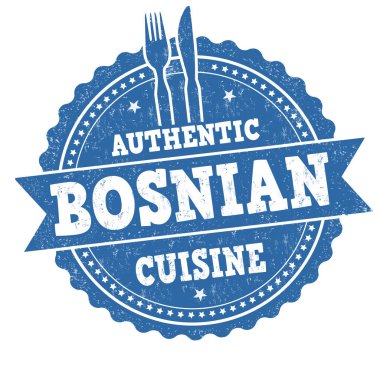 Otantik Bosnalı mutfak işareti veya beyaz arkaplan üzerindeki damga, vektör illüstrasyonu