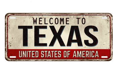 Welcome to Texas vintage rusty metal plate on a white background, vector illustration