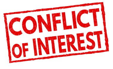 Beyaz arkaplan, vektör illüstrasyonunda çıkar çatışması grunge lastik damgası