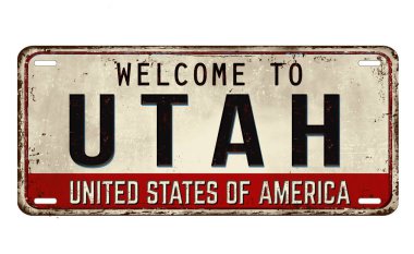 Welcome to Utah vintage rusty metal plate on a white background, vector illustration