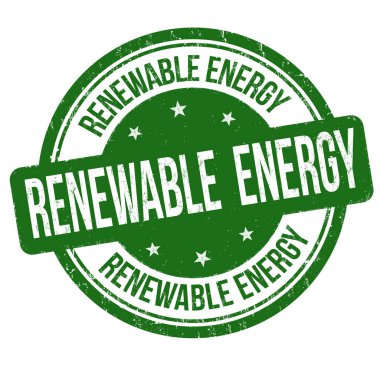 Yenilenebilir enerji beyaz arka planda kauçuk damgası, vektör illüstrasyonu