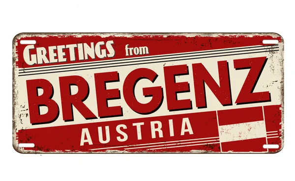 Χαιρετίσματα Από Bregenz Vintage Σκουριασμένη Μεταλλική Πλάκα Λευκό Φόντο Διανυσματική — Διανυσματικό Αρχείο