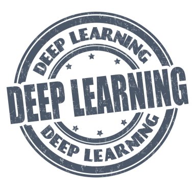 Beyaz arkaplanda derin öğrenim kauçuk damgası, vektör illüstrasyonu