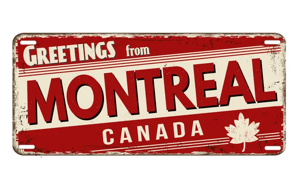 Χαιρετίσματα Από Montreal Vintage Σκουριασμένο Μεταλλική Πλάκα Λευκό Φόντο Διανυσματική — Διανυσματικό Αρχείο