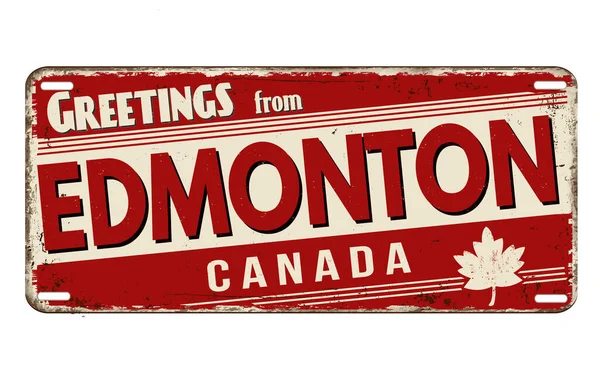 Χαιρετίσματα Από Edmonton Vintage Σκουριασμένο Μεταλλικό Πιάτο Λευκό Φόντο Διανυσματική — Διανυσματικό Αρχείο