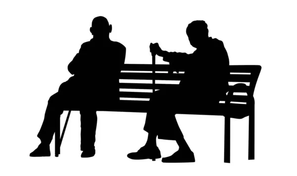 Два Силуэта Пожилых Людей Сидящих Скамейке Парке Белом Фоне Векторная — стоковый вектор