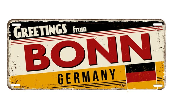 Greetings Bonn Vintage Rusty Metal Plate White Background Vector Illustration — Stock Vector