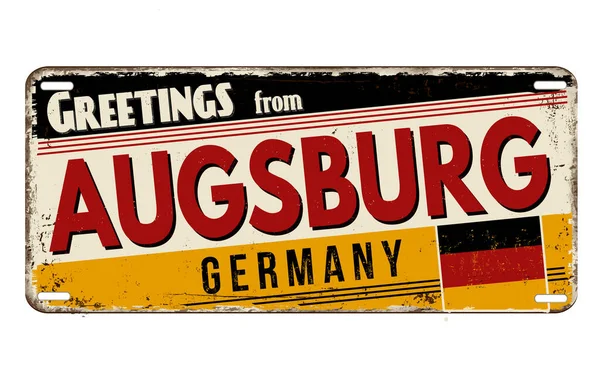 Greetings Augsburg Vintage Rusty Metal Plate White Background Vector Illustration — Διανυσματικό Αρχείο