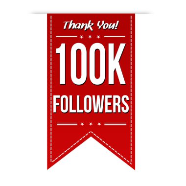 100 bin takipçi, sosyal medya afişi beyaz arka plan, vektör illüstrasyonu