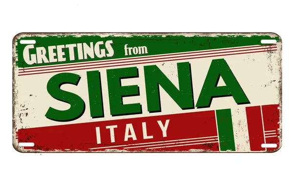 Greetings Siena Vintage Rusty Metal Plate White Background Vector Illustration — Stock Vector