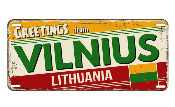 Saudações Vilnius Placa Metal Enferrujado Vintage Fundo Branco Ilustração Vetorial — Vetor de Stock