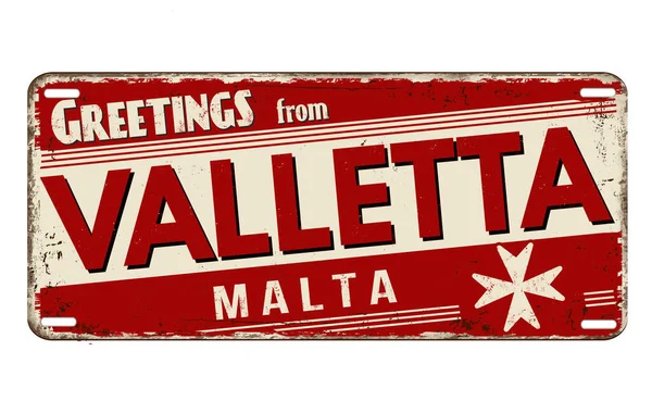 Greetings Valleta Vintage Rusty Metal Plate White Background Vector Illustration — Stock Vector